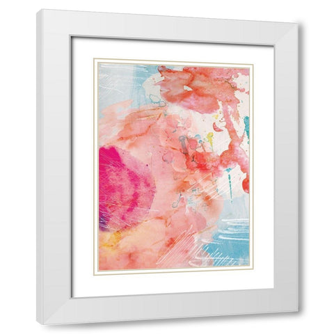 Abstract Turquoise Pink No. 1 White Modern Wood Framed Art Print with Double Matting by Duncan-He, Louis