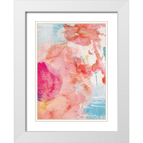 Abstract Turquoise Pink No. 1 White Modern Wood Framed Art Print with Double Matting by Duncan-He, Louis
