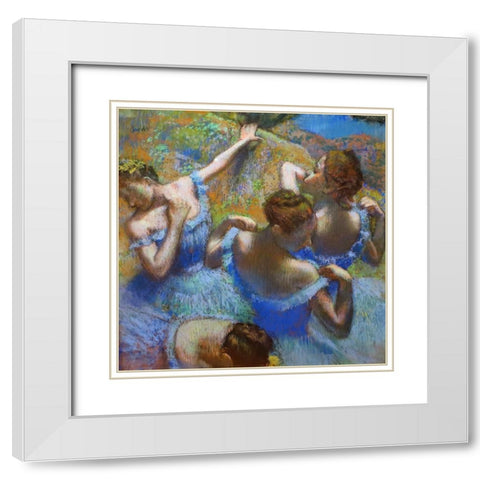 Ballerine dietro le quinte White Modern Wood Framed Art Print with Double Matting by Degas, Edgar