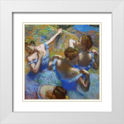 Ballerine dietro le quinte White Modern Wood Framed Art Print with Double Matting by Degas, Edgar
