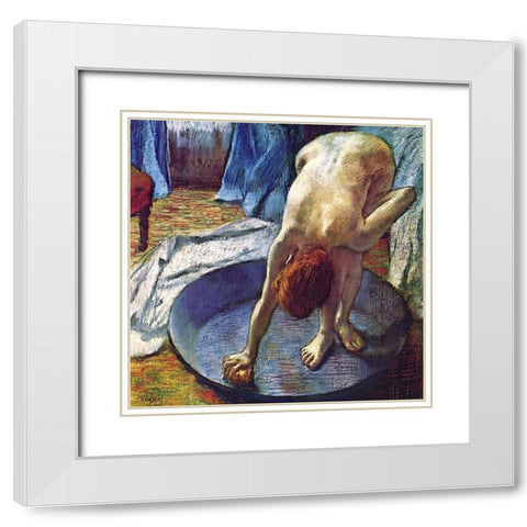 Frau in der Bedewanne White Modern Wood Framed Art Print with Double Matting by Degas, Edgar