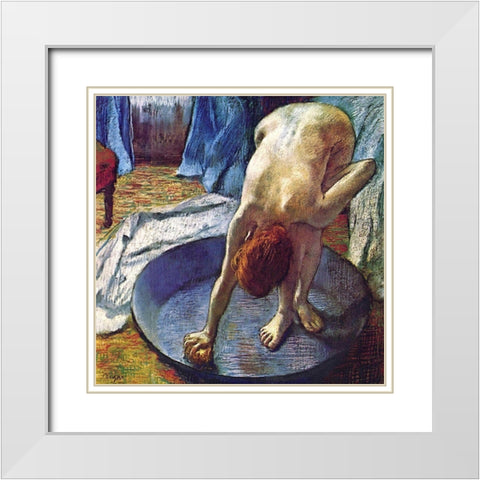 Frau in der Bedewanne White Modern Wood Framed Art Print with Double Matting by Degas, Edgar