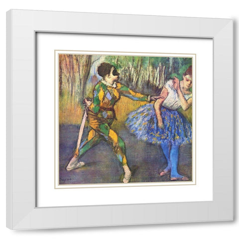 Harlequin and Colombine White Modern Wood Framed Art Print with Double Matting by Degas, Edgar