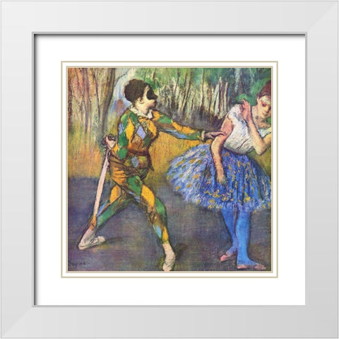 Harlequin and Colombine White Modern Wood Framed Art Print with Double Matting by Degas, Edgar