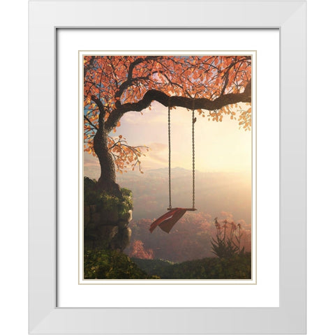 Tree Swing White Modern Wood Framed Art Print with Double Matting by Decker, Cynthia
