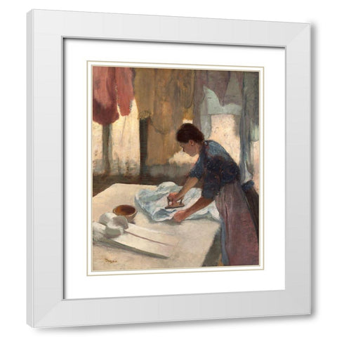 Woman Ironing, c. 1876-1877 White Modern Wood Framed Art Print with Double Matting by Degas, Edgar