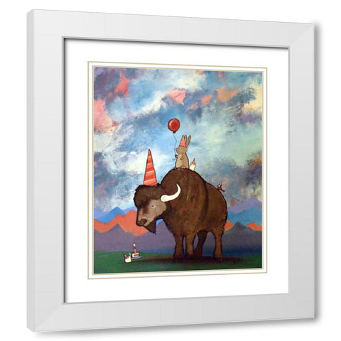 Buffalo Birthday White Modern Wood Framed Art Print with Double Matting by Doss, Andrea