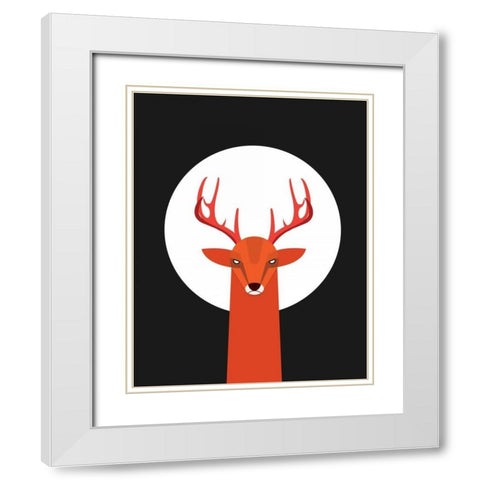 Deer and Moon White Modern Wood Framed Art Print with Double Matting by Dalyan, Volkan