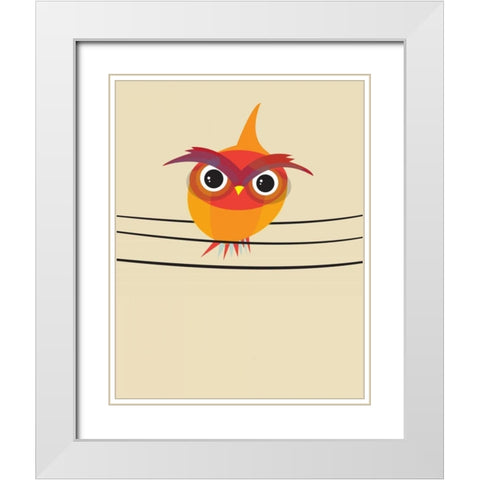 Owl on a Wire White Modern Wood Framed Art Print with Double Matting by Dalyan, Volkan