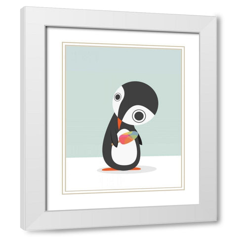 Pingu Loves Ice Cream White Modern Wood Framed Art Print with Double Matting by Dalyan, Volkan