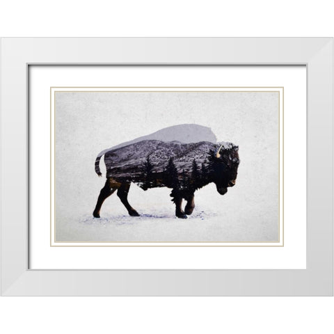 The American Bison White Modern Wood Framed Art Print with Double Matting by Davies Babies