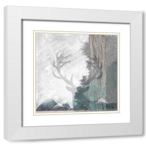 Deer and Mountains 1 White Modern Wood Framed Art Print with Double Matting by Duncan-He, Louis