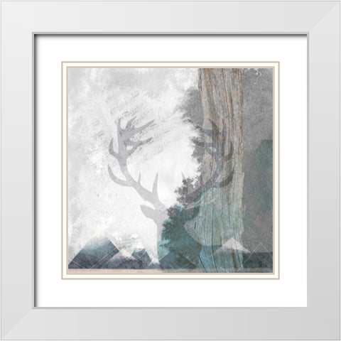 Deer and Mountains 1 White Modern Wood Framed Art Print with Double Matting by Duncan-He, Louis