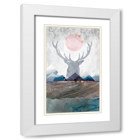 Deer and Mountains 2 White Modern Wood Framed Art Print with Double Matting by Duncan-He, Louis