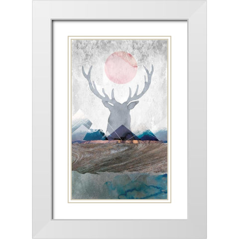 Deer and Mountains 2 White Modern Wood Framed Art Print with Double Matting by Duncan-He, Louis