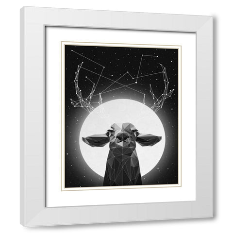 Banyon Deer White Modern Wood Framed Art Print with Double Matting by Davies Babies