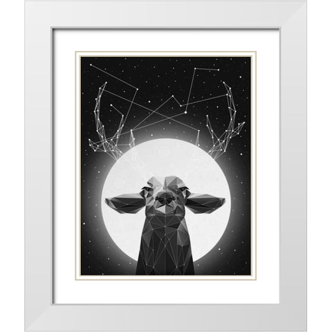 Banyon Deer White Modern Wood Framed Art Print with Double Matting by Davies Babies