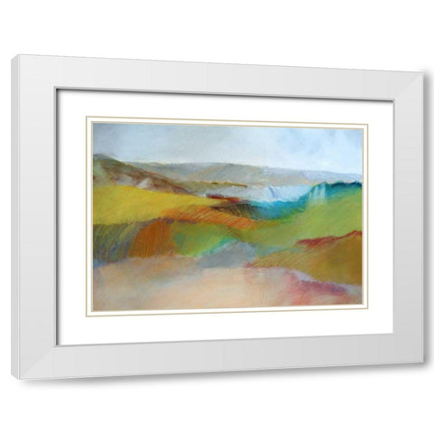 Green, Yellow and Rose Landscape White Modern Wood Framed Art Print with Double Matting by Engeln, Skadi