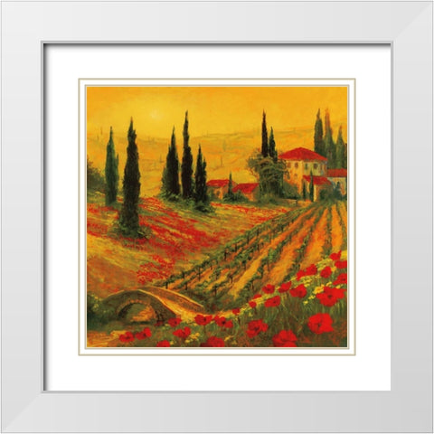 Poppies of Toscano I White Modern Wood Framed Art Print with Double Matting by Fronckowiak, Art