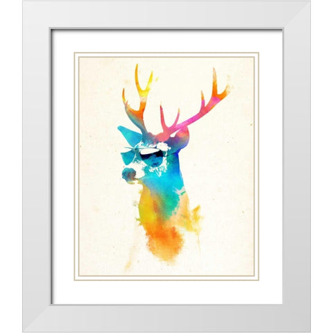 Sunny Stag White Modern Wood Framed Art Print with Double Matting by Farkas, Robert