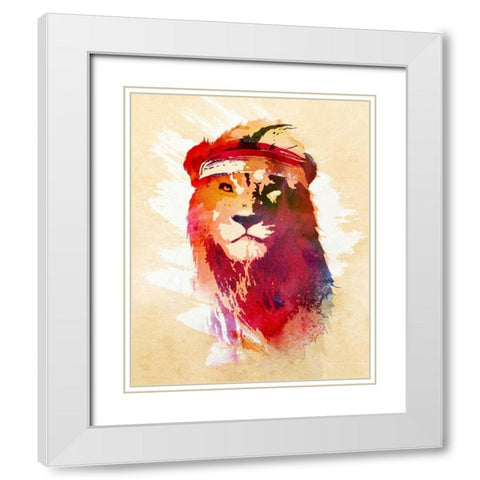 Gym Lion White Modern Wood Framed Art Print with Double Matting by Farkas, Robert