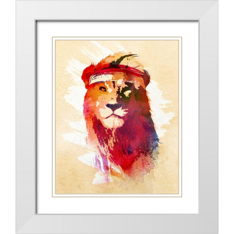 Gym Lion White Modern Wood Framed Art Print with Double Matting by Farkas, Robert