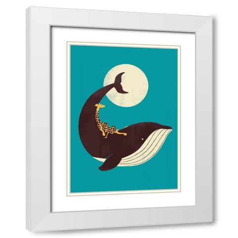 The Giraffe and The Whale White Modern Wood Framed Art Print with Double Matting by Fleck, Jay