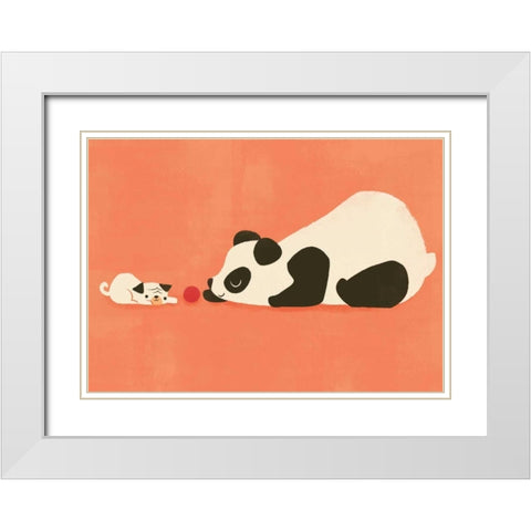 The Pug and The Panda White Modern Wood Framed Art Print with Double Matting by Fleck, Jay