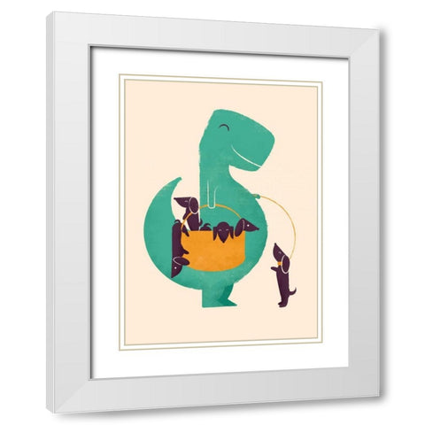 Trex and The Basketful of Wiener Dogs White Modern Wood Framed Art Print with Double Matting by Fleck, Jay