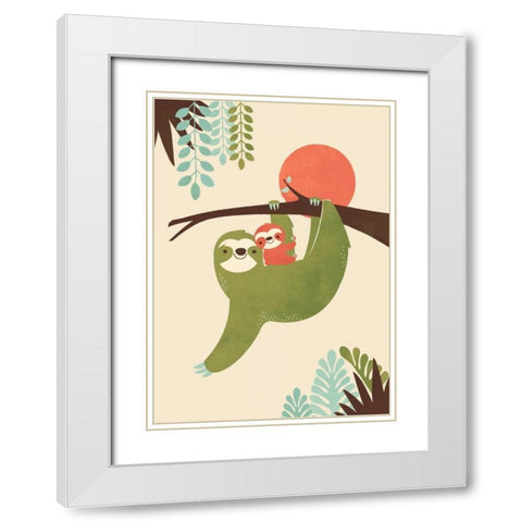 Mama Sloth White Modern Wood Framed Art Print with Double Matting by Fleck, Jay