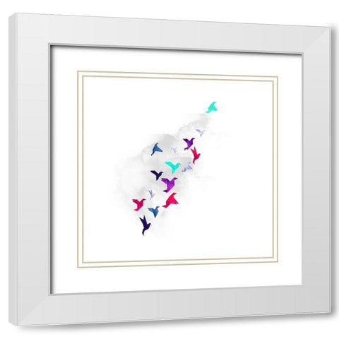 Paper Birds White Modern Wood Framed Art Print with Double Matting by Farkas, Robert