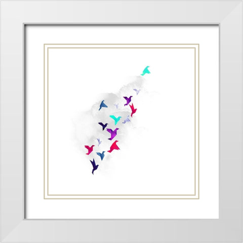 Paper Birds White Modern Wood Framed Art Print with Double Matting by Farkas, Robert