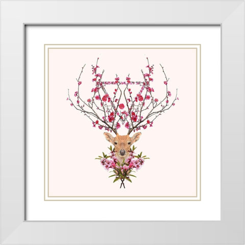 Spring Deer White Modern Wood Framed Art Print with Double Matting by Farkas, Robert