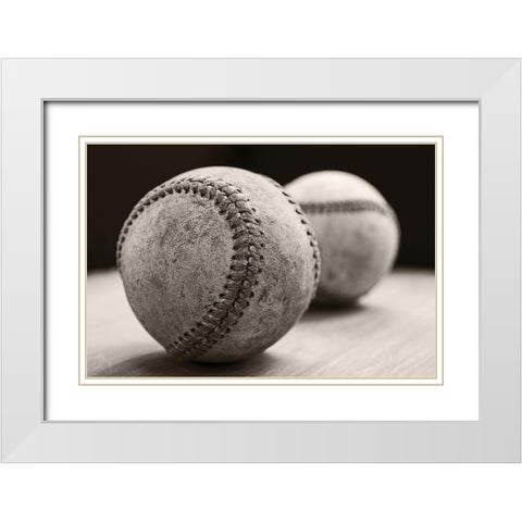 Old Baseballs White Modern Wood Framed Art Print with Double Matting by Fielding, Edward M.
