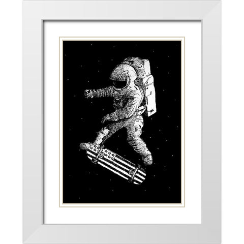 Kickflip in Space White Modern Wood Framed Art Print with Double Matting by Farkas, Robert