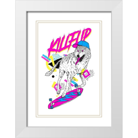 Kickflip Wolf White Modern Wood Framed Art Print with Double Matting by Farkas, Robert