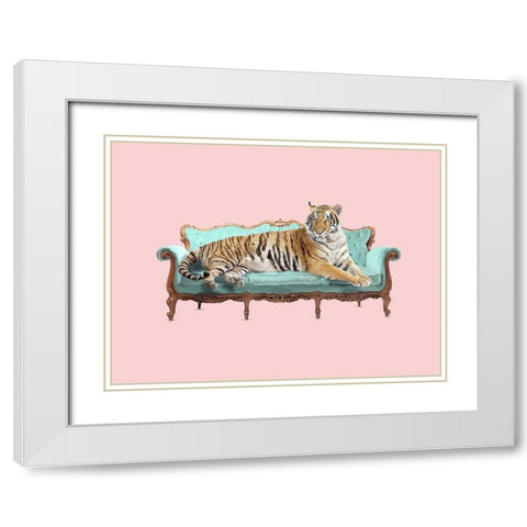 Lazy Tiger White Modern Wood Framed Art Print with Double Matting by Farkas, Robert