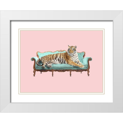 Lazy Tiger White Modern Wood Framed Art Print with Double Matting by Farkas, Robert