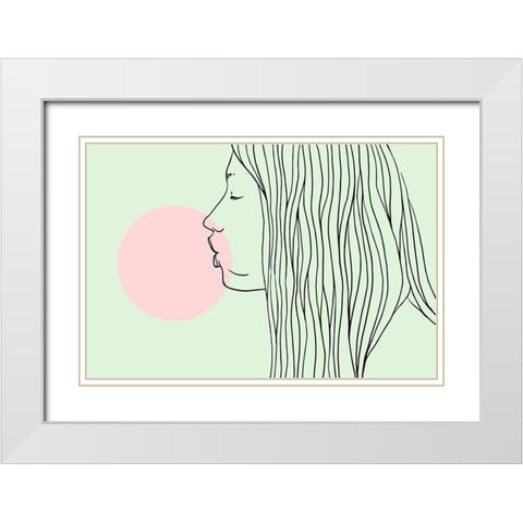 Pink Bubble Gum White Modern Wood Framed Art Print with Double Matting by Farkas, Robert