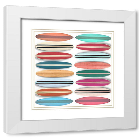 Surfboard Pattern White Modern Wood Framed Art Print with Double Matting by Fielding, Edward M.
