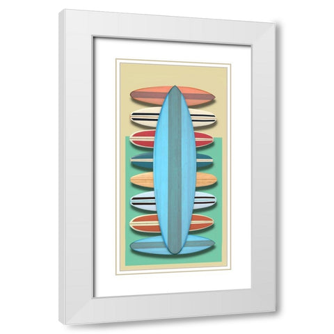 Surfboards - Red White Modern Wood Framed Art Print with Double Matting by Fielding, Edward M.