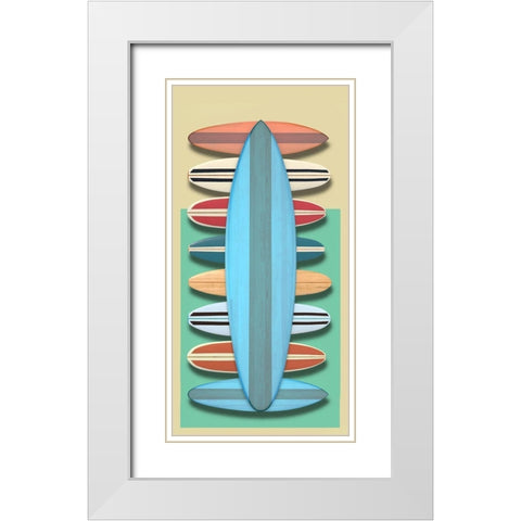 Surfboards - Red White Modern Wood Framed Art Print with Double Matting by Fielding, Edward M.