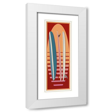 Surfboard Sunset White Modern Wood Framed Art Print with Double Matting by Fielding, Edward M.