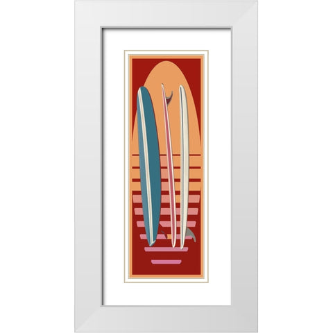 Surfboard Sunset White Modern Wood Framed Art Print with Double Matting by Fielding, Edward M.