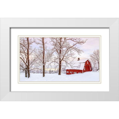Winter Arrives White Modern Wood Framed Art Print with Double Matting by Fielding, Edward M.