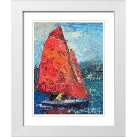Red Sail White Modern Wood Framed Art Print with Double Matting by Forst, Beth A.