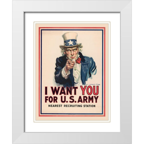Uncle Sam, I Want You for the U.S. Army, 1917 White Modern Wood Framed Art Print with Double Matting by Flagg, James Montgomery