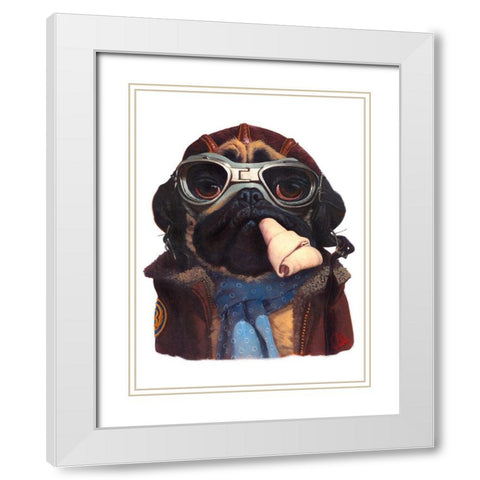 Aviator Pug White Modern Wood Framed Art Print with Double Matting by Fluharty, Thomas