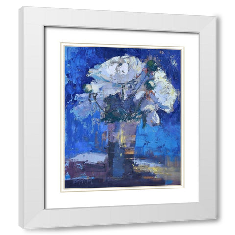 White Peonies White Modern Wood Framed Art Print with Double Matting by Forst, Beth A.