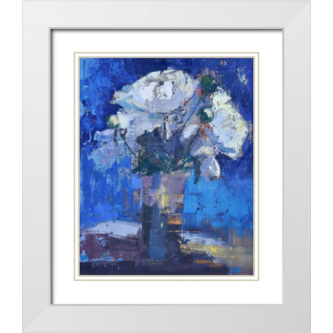 White Peonies White Modern Wood Framed Art Print with Double Matting by Forst, Beth A.